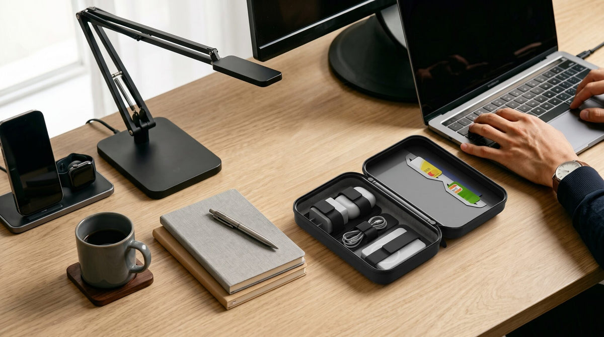 Tech Organizer | 3-in-1 Charging Travel Case with Built-In MagSafe Wireless Charger