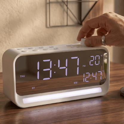 TIME BEAT White | Bluetooth 5.4 Speaker with Digital Alarm Clock & Calendar Display