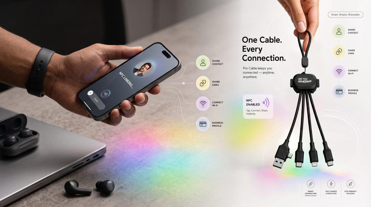 PIXI Cable with NFC — 5-in-1 Fast Charging Cable with Smart NFC Sharing