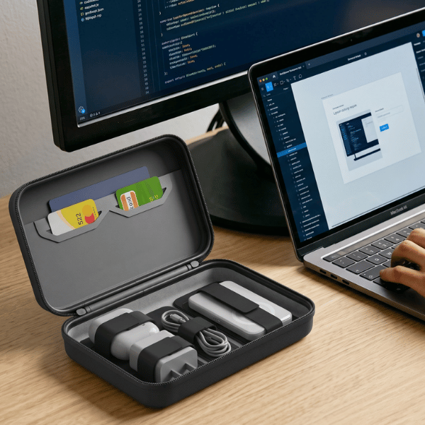 Tech Organizer | 3-in-1 Charging Travel Case with Built-In MagSafe Wireless Charger