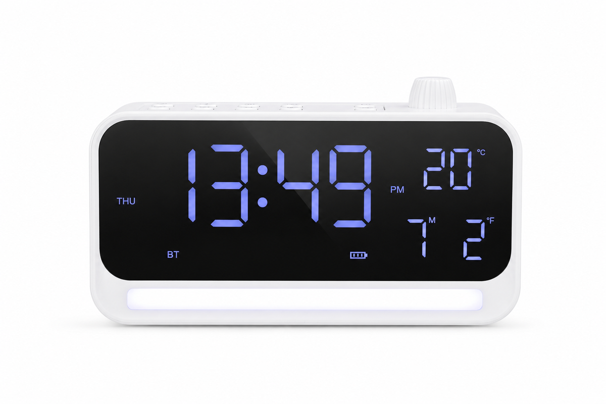 TIME BEAT White | Bluetooth 5.4 Speaker with Digital Alarm Clock & Calendar Display