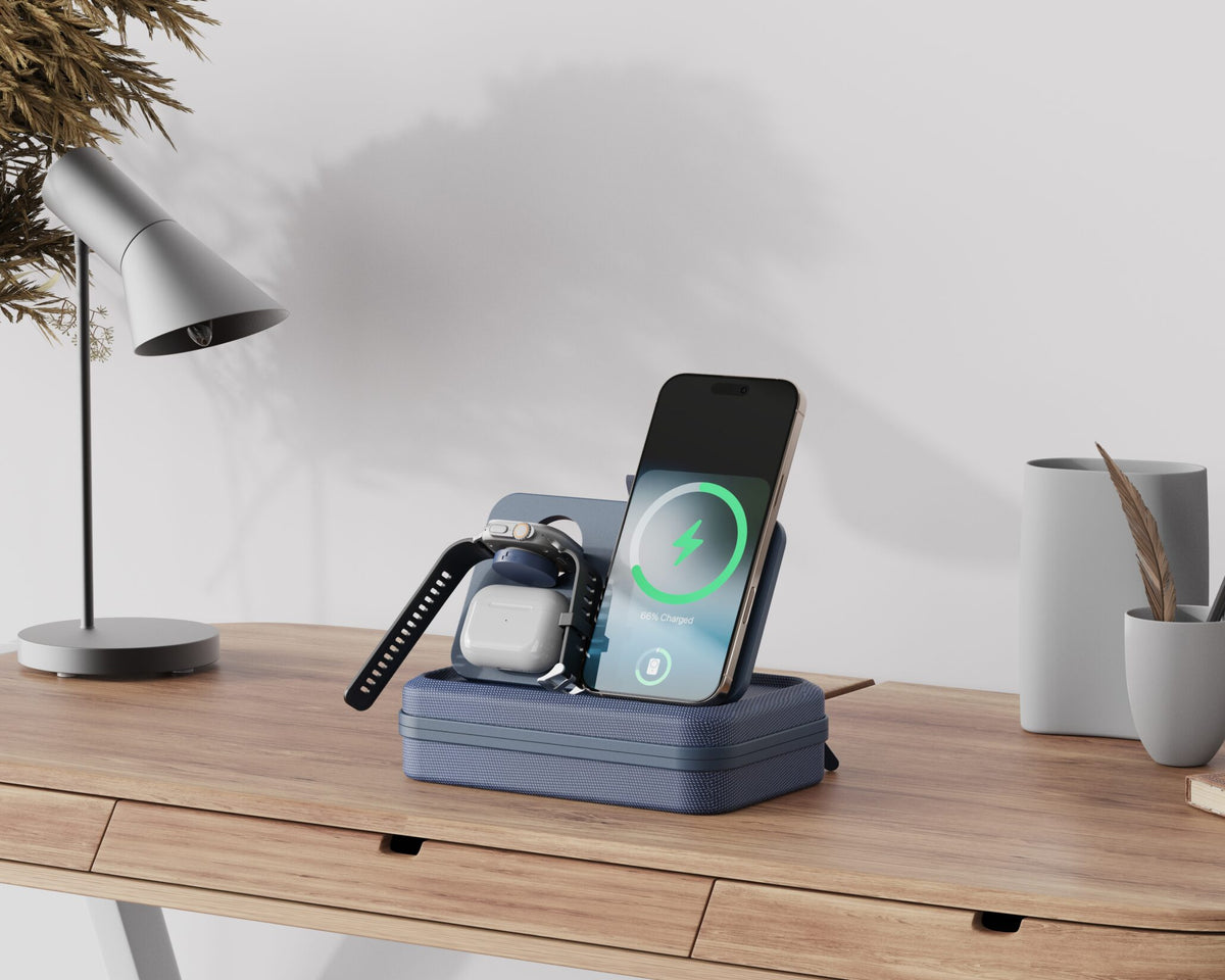 Tech Organizer | 3-in-1 Charging Travel Case with Built-In MagSafe Wireless Charger
