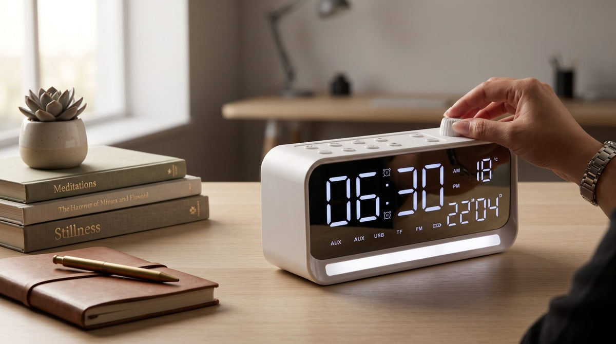 TIME BEAT White | Bluetooth 5.4 Speaker with Digital Alarm Clock & Calendar Display